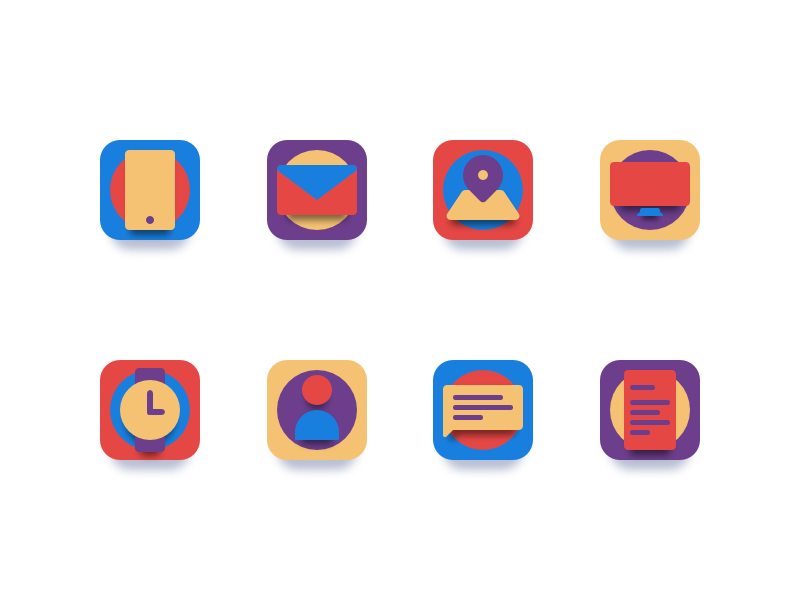 Material Color Icons paper bubble clock laptop geotag envelope phone icons color material