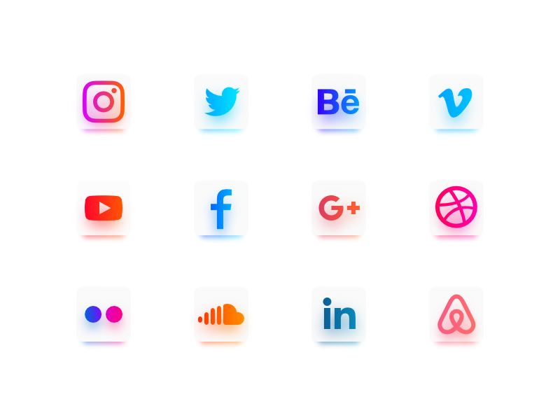 Social Media Icons airbnb linkedin soundcloud flickr plus google facebook youtube vimeo behance twitter instagram