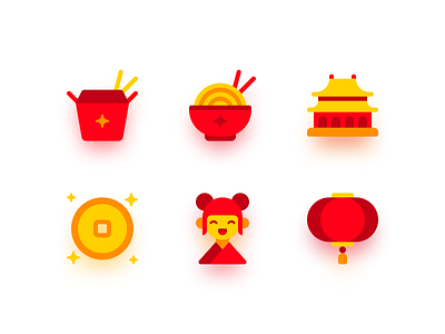 China china coin food house icons lantern