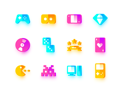 Gaming Icons achievement affinity affinity designer cd diamond dice gameboy gamepad icon invader nintendo switch pacman pc playing card vector virtual reality