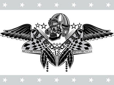 Motorcycle flag chopper engraving festival flag illustration label logo motorcycle print skull vector wings
