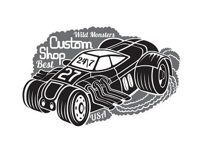 Hot rod car with smoke print for custom shop