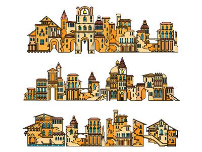 Vintage Italian color town element for web castle city engraving flat icon italia line retro tower town ui web