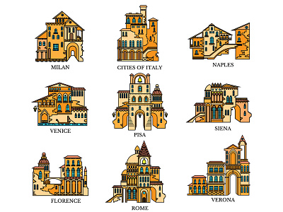 Vintage Italian icon town element for web castle city engraving icon italia line retro tower town ui venice web