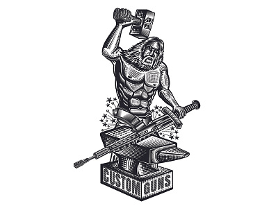 Blacksmith anvil blacksmith customguns graphica gun hammer label logo military shoot strike sword