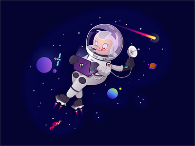 GitHub Codespaces Mona / Codespacetocat astronaut cat codespace dev development github illustration meteor mona planet space