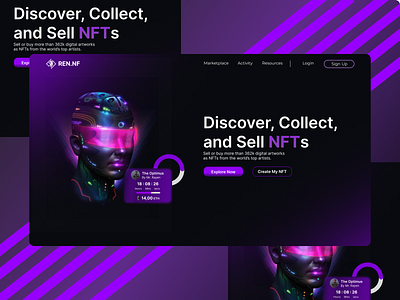 NFT Marketplace Header REN.NF landing page nft ui uiux website