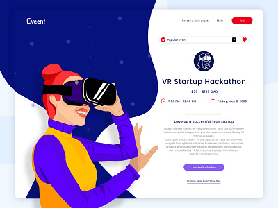 Virtual Reality Hackathon dailyui events flat illustaration landing page uidesign ux virtualreality vr web design