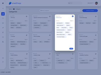 OneShop Admin Dashboard - Category management