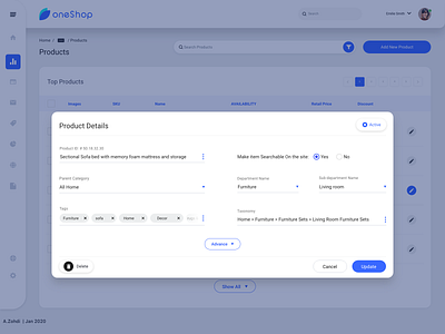 OneShop Admin Dashboard - Product Management