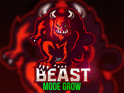 beast grow beast character demon demonic esport grow growl illustrator logo pet red weed