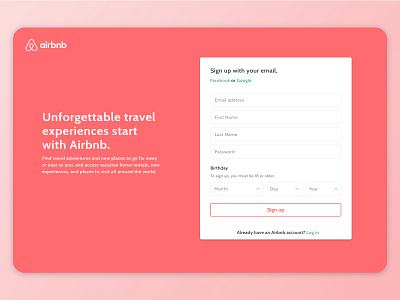 Daily UI 001: Sign Up Page airbnb airbnb design daily 001 daily 100 challenge dailyui dailyui 001 form design signup sketch travel ui ux visualdesign web