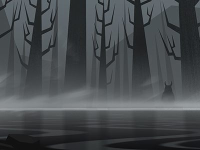 The Lake Demon 2d bw illustration