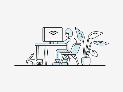 Vivint Internet Illustration cat computer design desk home illustration internet simple studio vivint