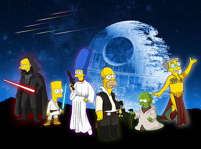 the simpsons as strawars characters aliens cartoon cartoon character character drawing galaxy illustration simpsons space star wars starwars the simpsons