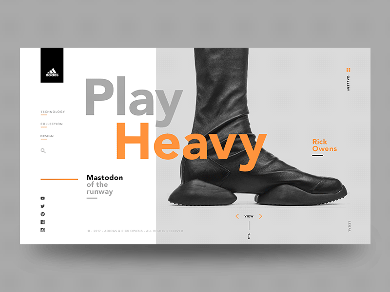 Rick Owens X Adidas - Mastodon Ui [concept 2] ANIMATED TYPE adidas animation fashion flat landing page material minimal rick owens shoes typography ui wawy