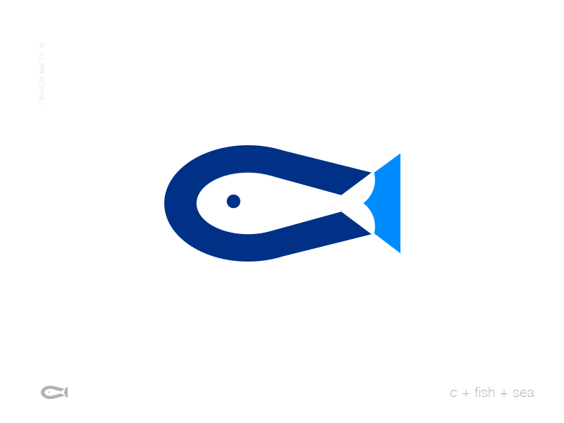 C + FISH + SEA typography mark brand seafood negative space logo letter c fish sea