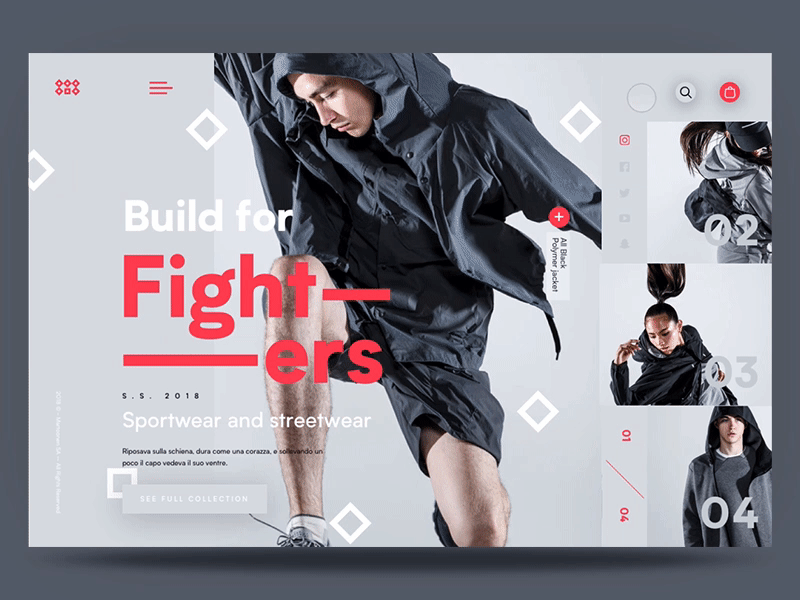Bt – Build For Fighters - Interactions - 2 2018 animation design ecommerce fashion grayscale homepage interface modern ui ux web