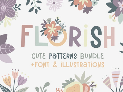 Cute patterns, illustrations and font floral art flowers font design pattern