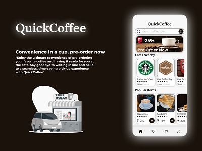 QuickCoffee: Skip the line app coffee design graphic design mobile app mobile design preorder repeat order typography ui uiux