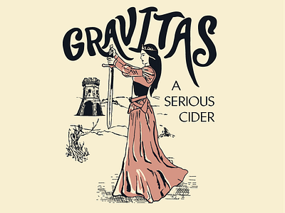 Gravitas branding craft cider hand illustration lettering medieval princess queen serious sword tower typography