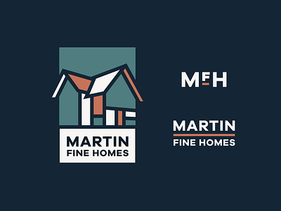 Martin Fine Homes builder carpentry construction custom homes design and build home house icon identity logo typography