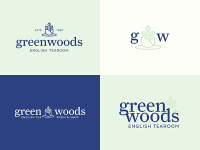 Greenwoods Tearoom green icon room tea tea cup tea logo tree typography woods