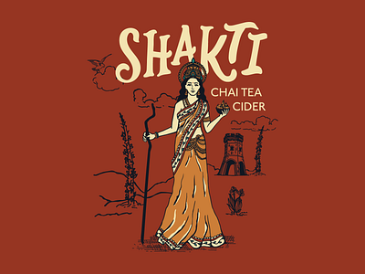 Shakti branding chai hand lettering hard cider illustration india label lettering packaging design tower typography