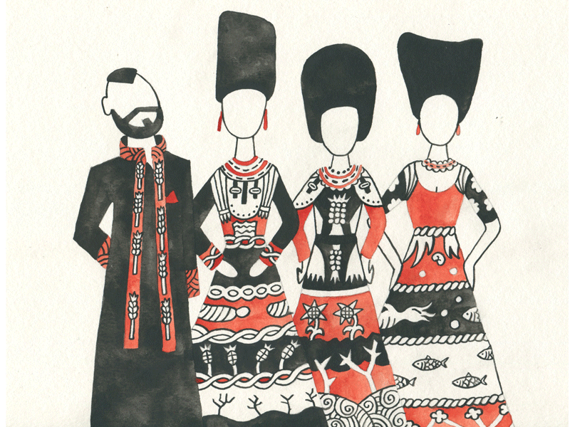 DakhaBrakha animation black red character dress ethnic fashion folk illustration motion music pattern watercolor