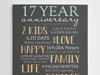 17 Year Milestone Anniversary Custom Canvas Print by 17 Year ...