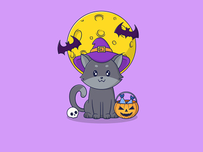 Cute cat in witch hat costume party