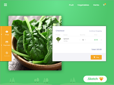 Fresh market app design card checkout free freebies fruit icon landing payment sketch vegetables web