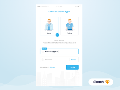 Multiple Login Form android rebound animation mobile dashboard interaction illustration home input clean invite form ios iphone login onboarding material design medical menu signup ui ux sketch free