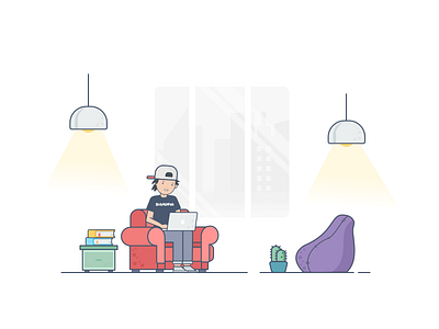 Remote Working Illustration bukalapak character ecommerce shop empty state home office illustration living room productivity remote working work space