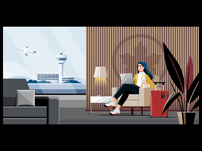 Airport Lounge aircanada airplane airport character design flight girl illustration lounge plant terminal vector waiting woman working
