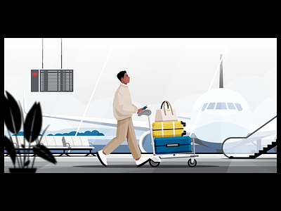 Airport terminal airplane airport baggage character departure flight illustration man plant suitcase terminal travel vector walking