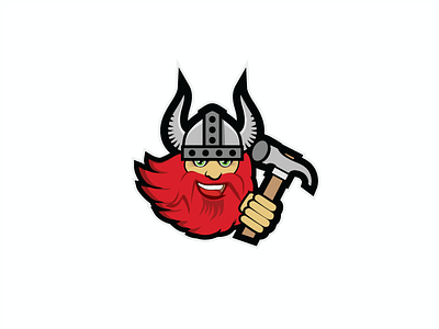 Viking beard carpentry hammer helmet horn logo nordic realty red viking