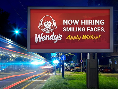 Wendy's Hiring Now Banner adverising billboard elegant employee food job modern now hiring redhead signage simple wendys