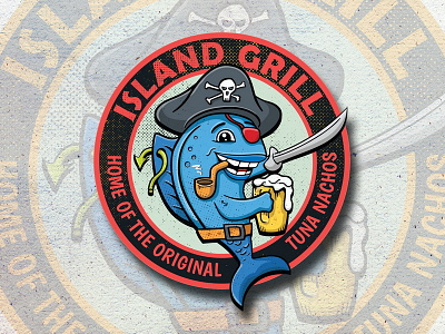 Island Grill Logo beer food grill island logo mascot nachos ocean pirate sea ship tuna