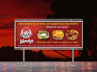 Wendy's Baked Potatoes Billboard banner billboard billboard design brand dairy queen fast food mcdonalds red redhead signage wendy wendys