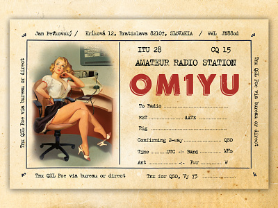 Postcard / QSL Card Design banner design girl ham ham radio label old paper pin up post card postcard qsl card radio radio station retro vintage