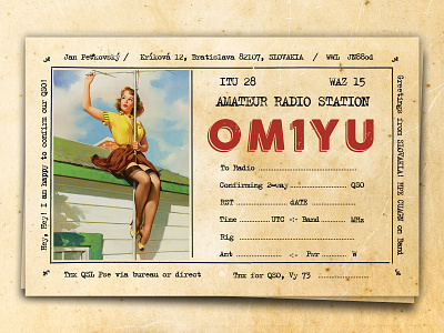 Retro Postcard / QSL Card Design 1930s banner design girl ham radio pin up pin up girl post card postcard qsl qsl card radio radio amateur radio station retro vintage