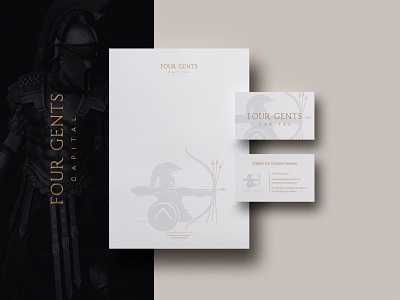 Four Gents Capital - Logo & Brand Identity Design arrows brand brand identity business business card clever golden logo luxury modern powerful spartan stationery design warrior