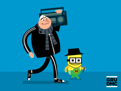 Walk This Way (Despicable Me) after effects animation black and yellow despicable me gif animation old skool run dmc vector art