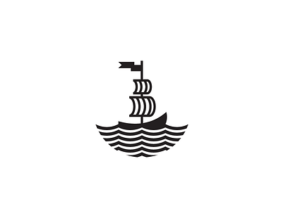 Ship mark boat circle icon logo mast minimal sail sea ship stripes vector waves