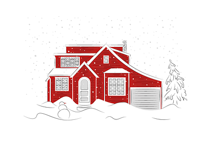 Red house art design doodle drawing house illustration minimal snow vector winter
