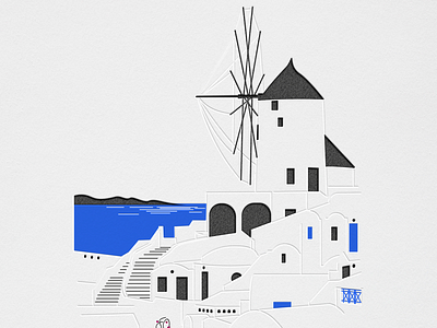 Santorini illustration letterpress minimal santorini sea