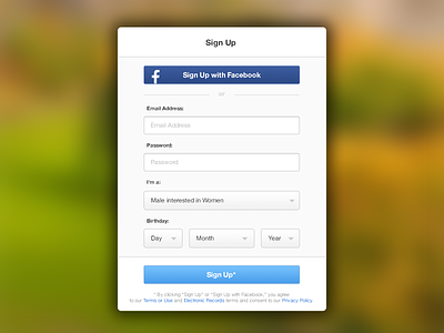 Sign Up Popup button fields form interface popup signup ui ux web design