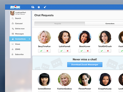 Zoosk Chat Requests for Web chat design ui user experience user interface ux visual design web zoosk