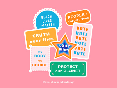 VOTE badges black lives matter color democracy design feminism graphic design illustration lettering love wins sticker type typogaphy typography use your voice vector visual design vote
